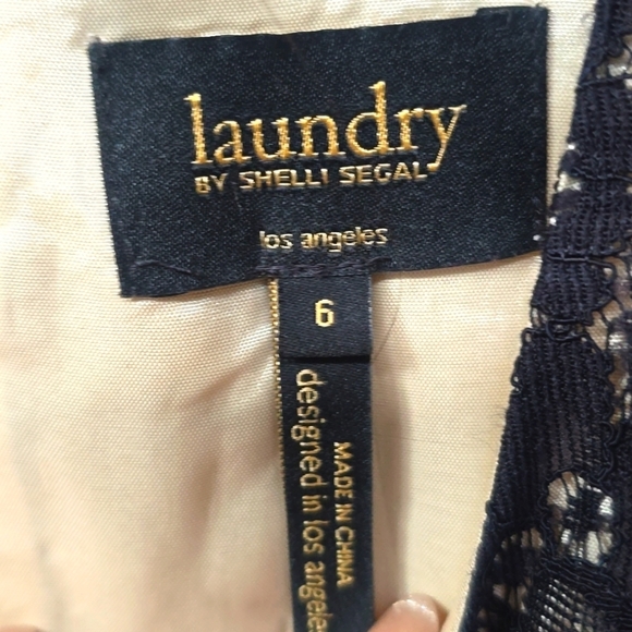 LAUNDRY Black Floral Lace Nude Underlay Sleeveless Drop Waist Short Dress SZ 6 - Picture 5 of 10